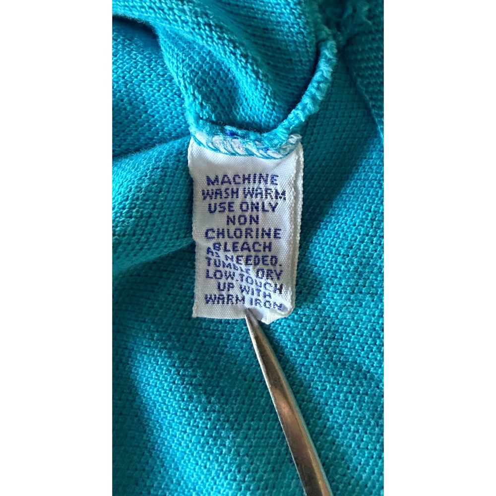 Vintage Polo Ralph Lauren Mens Turquoise Blue Pique Polo Shirt Made in USA Med - Picture 7 of 9